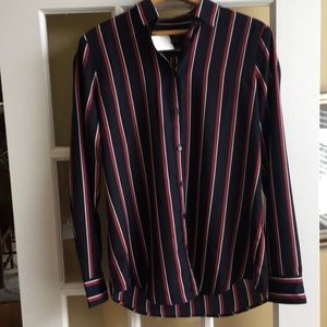 Banana Republic Navy blue red stripes blouse
